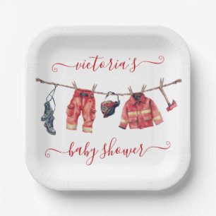 Little Firefighter Baby Shower Clothesline Paper Plates