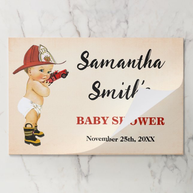 Little Firefighter Baby Shower Tearaway Placemat  (Folded)
