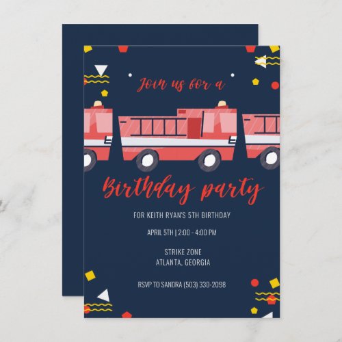 Little Firefighter Boys Birthday Party Invitation