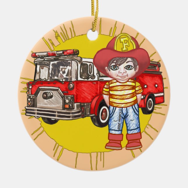 Little Firefighter Ceramic Ornament (Front)