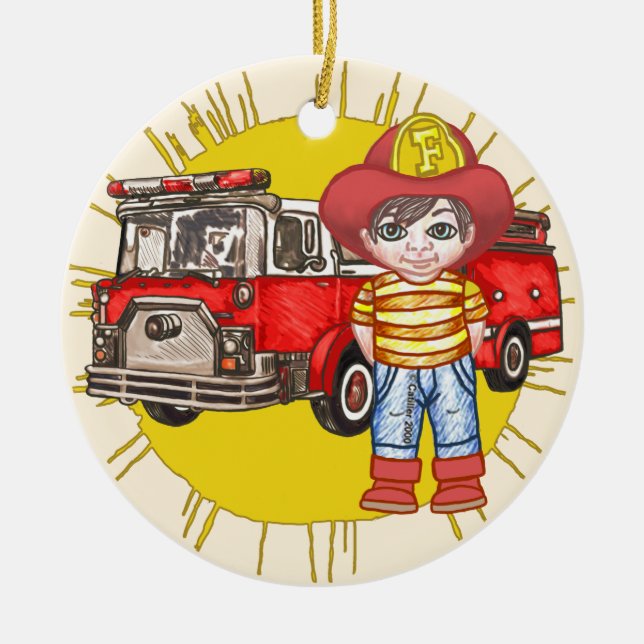 Little Firefighter Ceramic Ornament (Front)