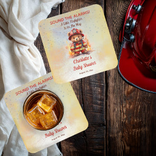 Little Firefighter Teddy Bear Baby Shower  Square Paper Coaster