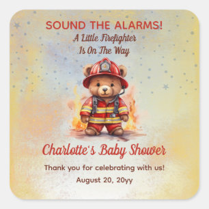 Little Firefighter Teddy Bear Baby Shower  Square Sticker