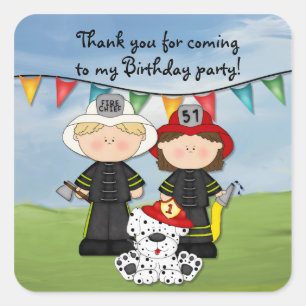 Little Fireman Birthday - Customize Square Sticker