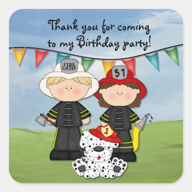 Little Fireman Birthday - Customize Square Sticker (Front)