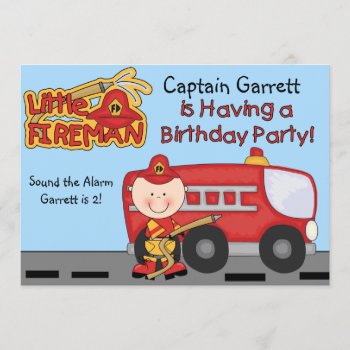 Little Fireman Custom Fire Truck Birthday Invitation by kids_birthdays at Zazzle