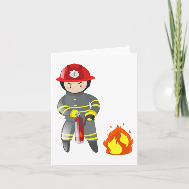 Little Fireman Hero Putting Out Fire Card (Front)