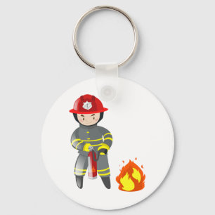 Little Fireman Hero Putting Out Fire Keychain