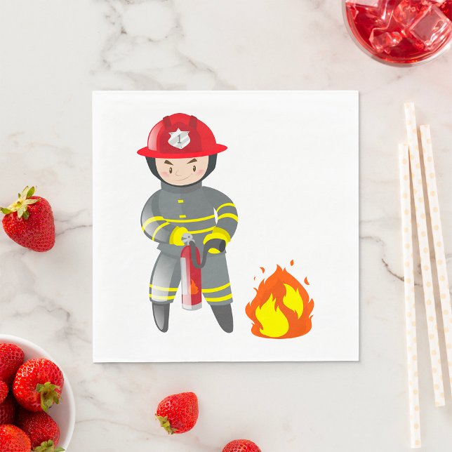 Little Fireman Hero Putting Out Fire Napkins (Creator Uploaded)