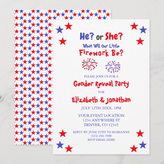 Little Firework American Gender Reveal Invitation (Front/Back)