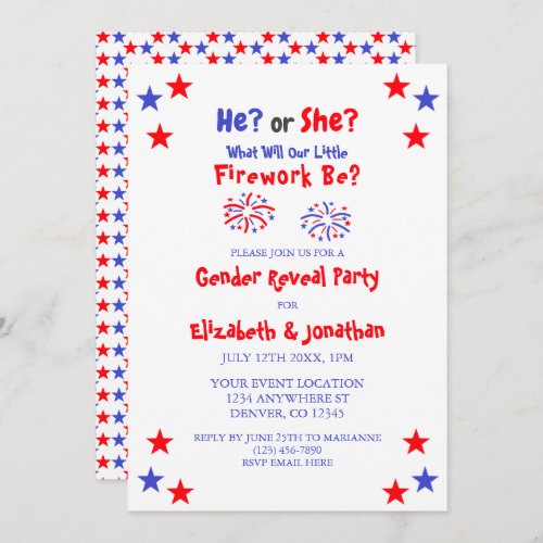 Little Firework American Gender Reveal Invitation