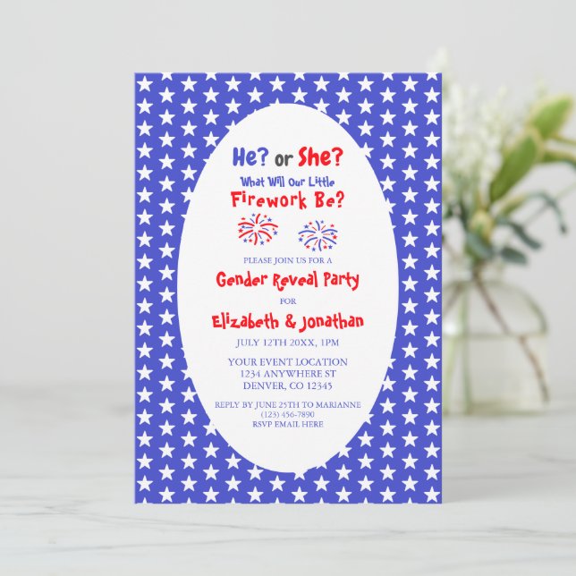 Little Firework American Gender Reveal Invitation (Standing Front)