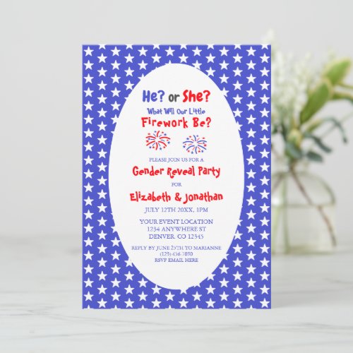 Little Firework American Gender Reveal Invitation