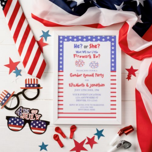 Little Firework American Gender Reveal Invitation