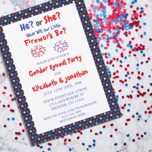 Little Firework American Gender Reveal Invitation