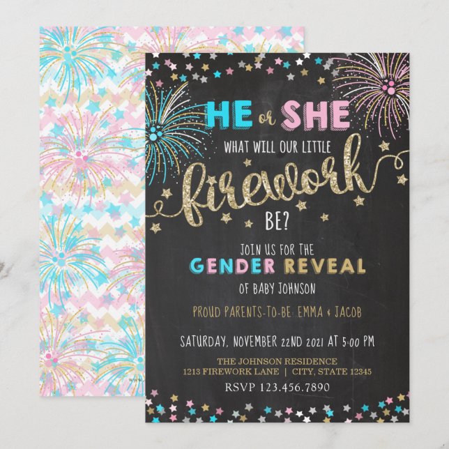 Little Firework Gender Reveal Invitation (Front/Back)