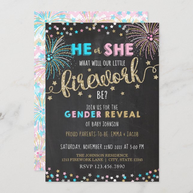 Little Firework Gender Reveal Invitation (Front/Back)