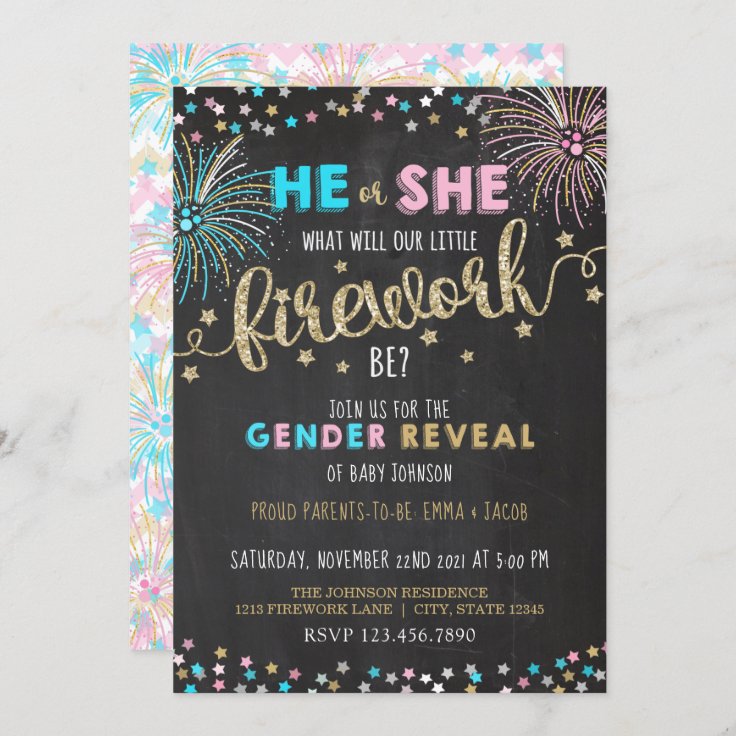 Little Firework Gender Reveal Invitation Zazzle