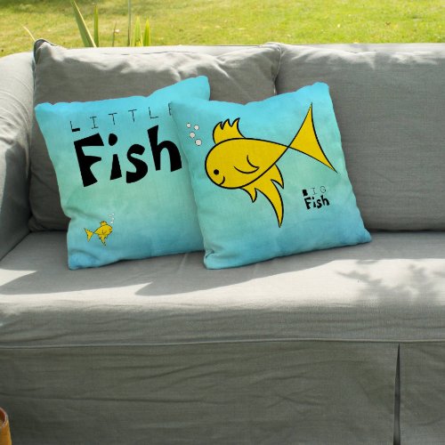 Little Fish Big Fish Funny Throw Pillow