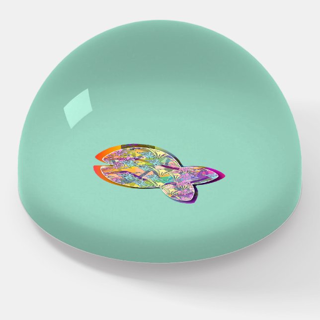 Little Fish Big Pond Dome Glass Paperweight (Angled)