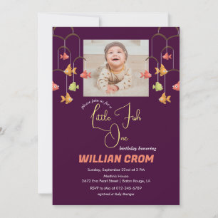 Little Fish Crimson Color Baby 1st Birthday Invitation