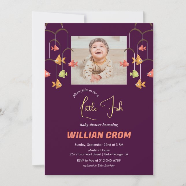 Little Fish Crimson Color Baby Shower Invitation (Front)