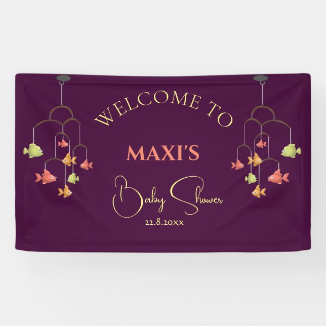 Little Fish Crimson Red Baby Shower Welcome Banner (Horizontal)