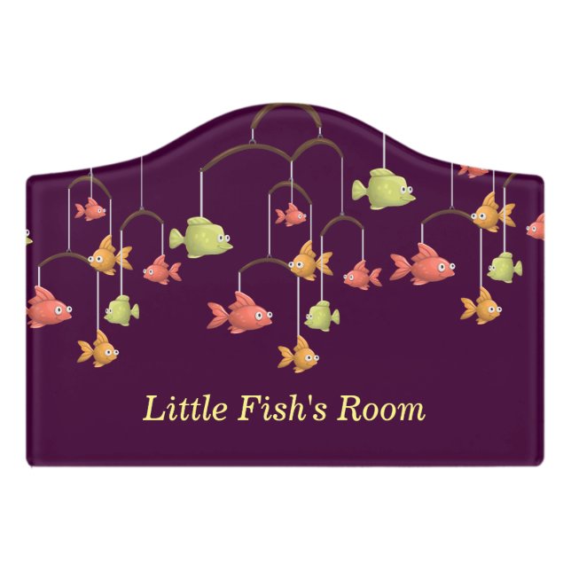 Little Fish Crimson Red Kids Nursery Door Sign (Small Crest Front)