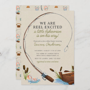 Little Fisherman Adventure Watercolor Baby Shower Invitation