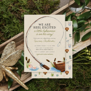 Little Fisherman Adventure Watercolor Baby Shower Invitation