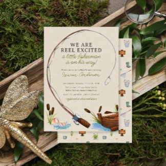 Little Fisherman Adventure Watercolor Baby Shower Invitation