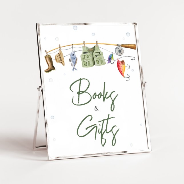 Little Fisherman Baby Shower Books and Gifts Poster (Boho Fisherman Baby Shower Books and Gifts Sign)