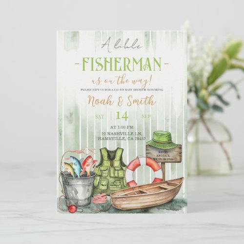 Little Fisherman Baby Shower Invitation | Green Ru