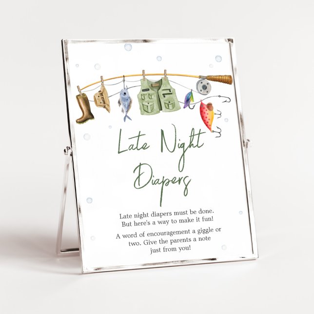 Little Fisherman Baby Shower Late Night Diapers Poster (Boho Fisherman Baby Shower Late Night Diapers Sign)