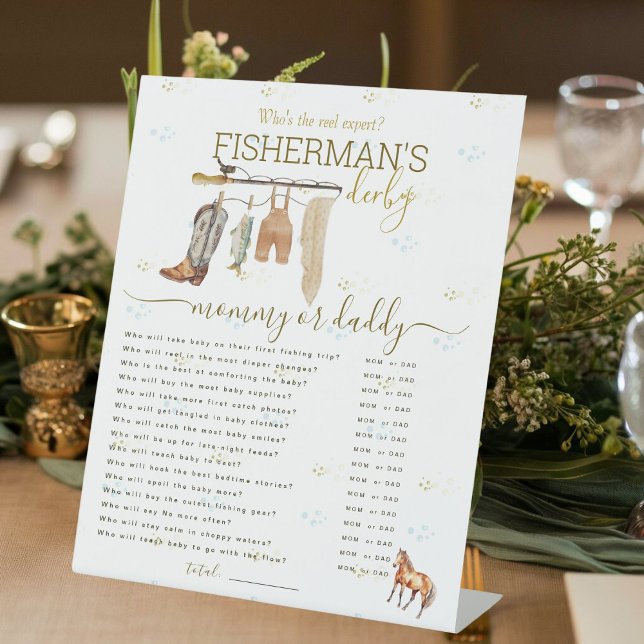 Little Fisherman Baby Shower Mommy or Daddy Game Pedestal Sign (Creator Uploaded)