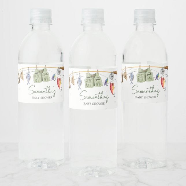 Little Fisherman Baby Shower  Water Bottle Label (Bottles)