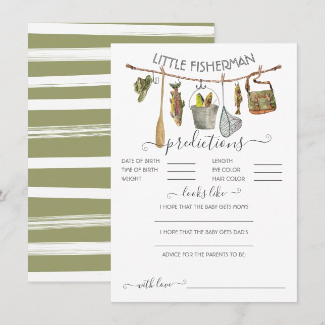 Little Fisherman Clothesline Baby Predictions Game Invitation (Front/Back)