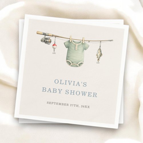 Little Fisherman Clothesline Baby Shower Party Napkins