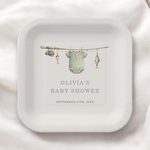 Little Fisherman Clothesline Baby Shower Party Paper Plates