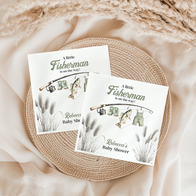 Little Fisherman Clothesline Fishing Baby Shower Napkins (Creator Uploaded)