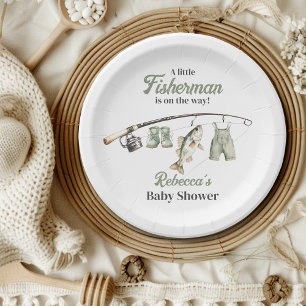 Little Fisherman Clothesline Fishing Baby Shower Paper Plates