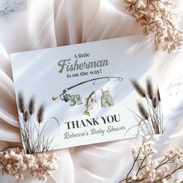 Little Fisherman Clothesline Fishing Baby Shower Thank You Card (Creator Uploaded)