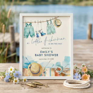Little Fisherman Clothesline Welcome Baby Shower Poster