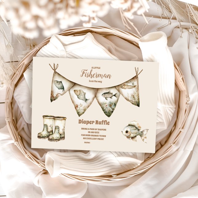 Little Fisherman Fishing Baby Showe Diapper Raffle Enclosure Card (Creator Uploaded)