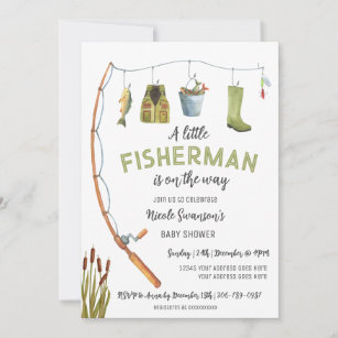Fishing Baby Shower Invitation. Fish Baby Shower Invite. Fishing Invitation.  Fish Invitation. Outdoors. Blue and Red. Fisherman. Digital. 