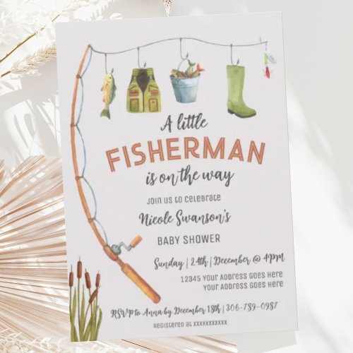 Little Fisherman Fishing Baby Shower Invitation