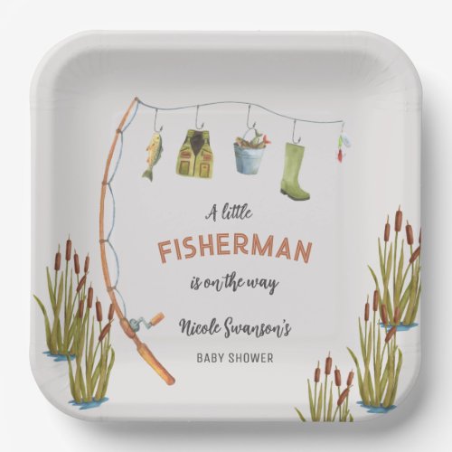 Little Fisherman Fishing Baby Shower Paper Plates
