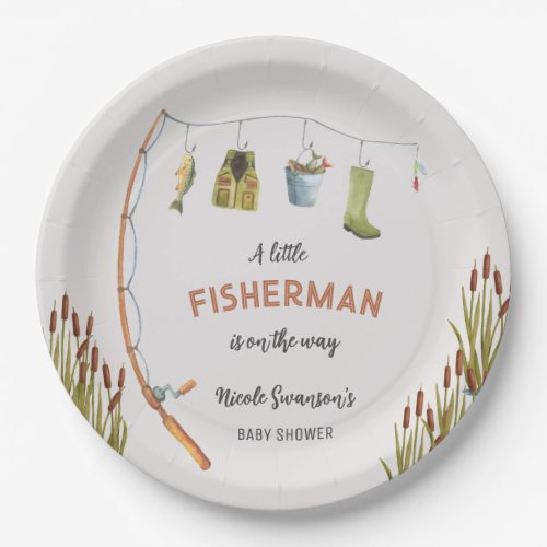 Little Fisherman Fishing Baby Shower Paper Plates