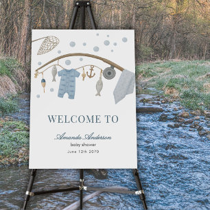 Little Fisherman Fishing Baby Shower Welcome Sign