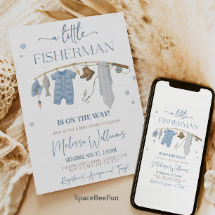 Little Fisherman Fishing Reel Baby Shower Invitation